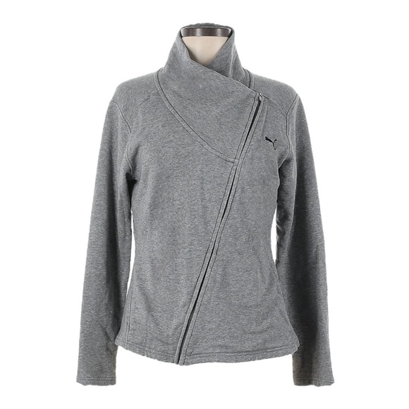 Puma Heather Gray Asymmetrical Athleisure Moto Zip-Up Jacket Size M - Picture 1 of 7